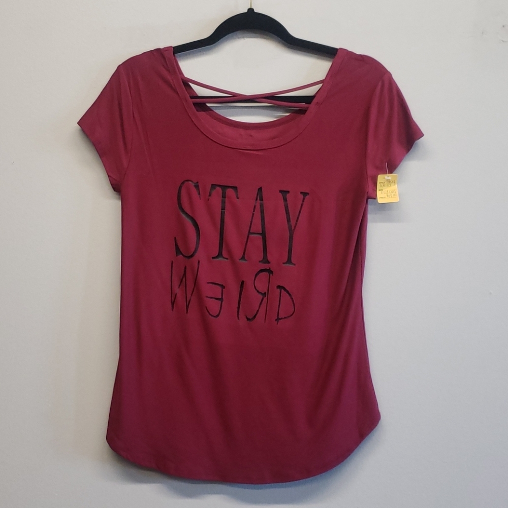 Stay weird cross cross top size medium